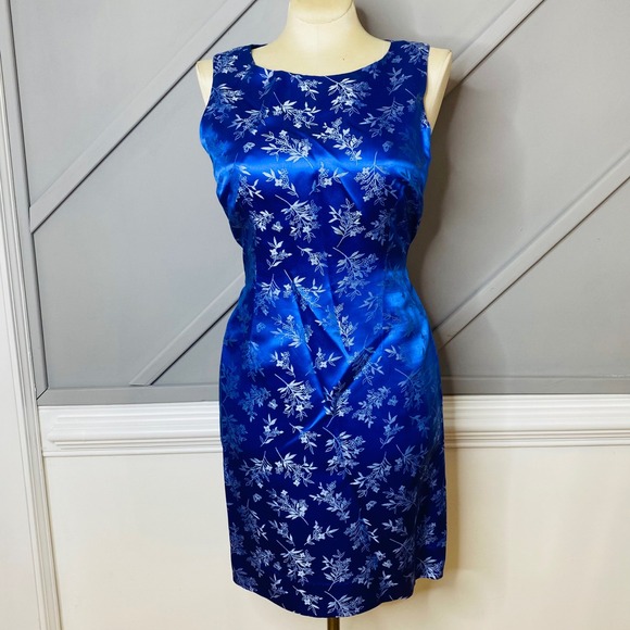 Vintage Lilly Pulitzer Blue Floral Print Silk Rayon‎ Dress Y2K Cheongsam Sz 14 - Picture 1 of 9